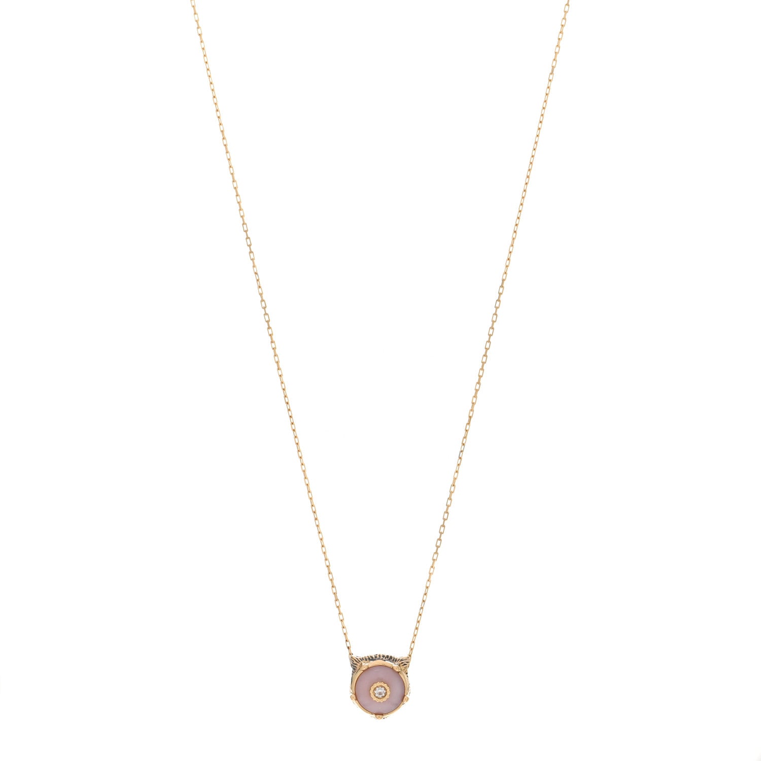 Gucci 18K Yellow Gold Diamond Pink Opal Le Marche Des Merveilles Feline Pendant Necklace 1 of 5