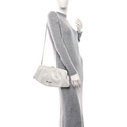 Balenciaga Shiny Supple Calfskin Logo Crocodile Embossed XL Cloud Clutch White 2 of 8