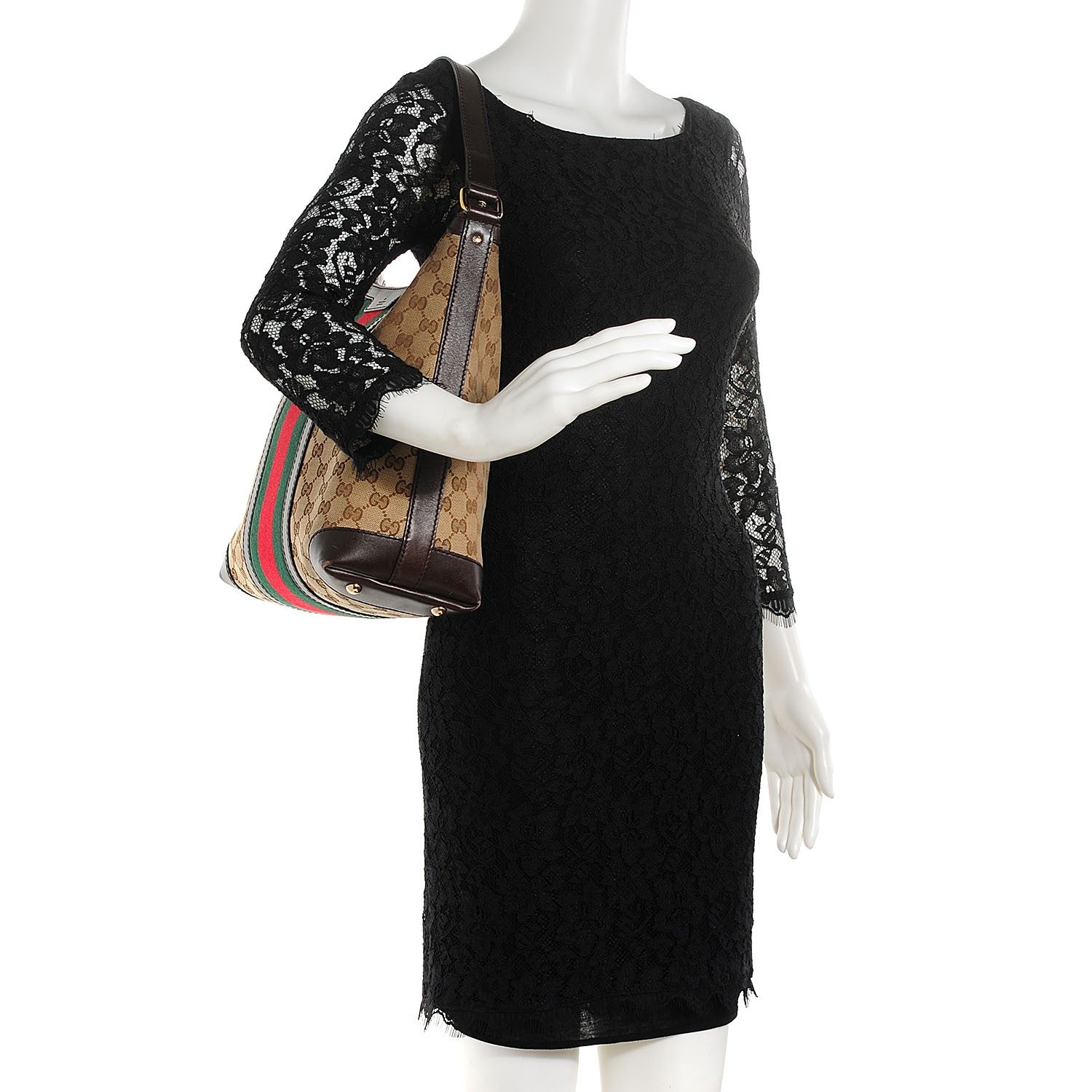 Gucci Monogram Vintage Web Medium Hobo Dark Brown 2 of 11