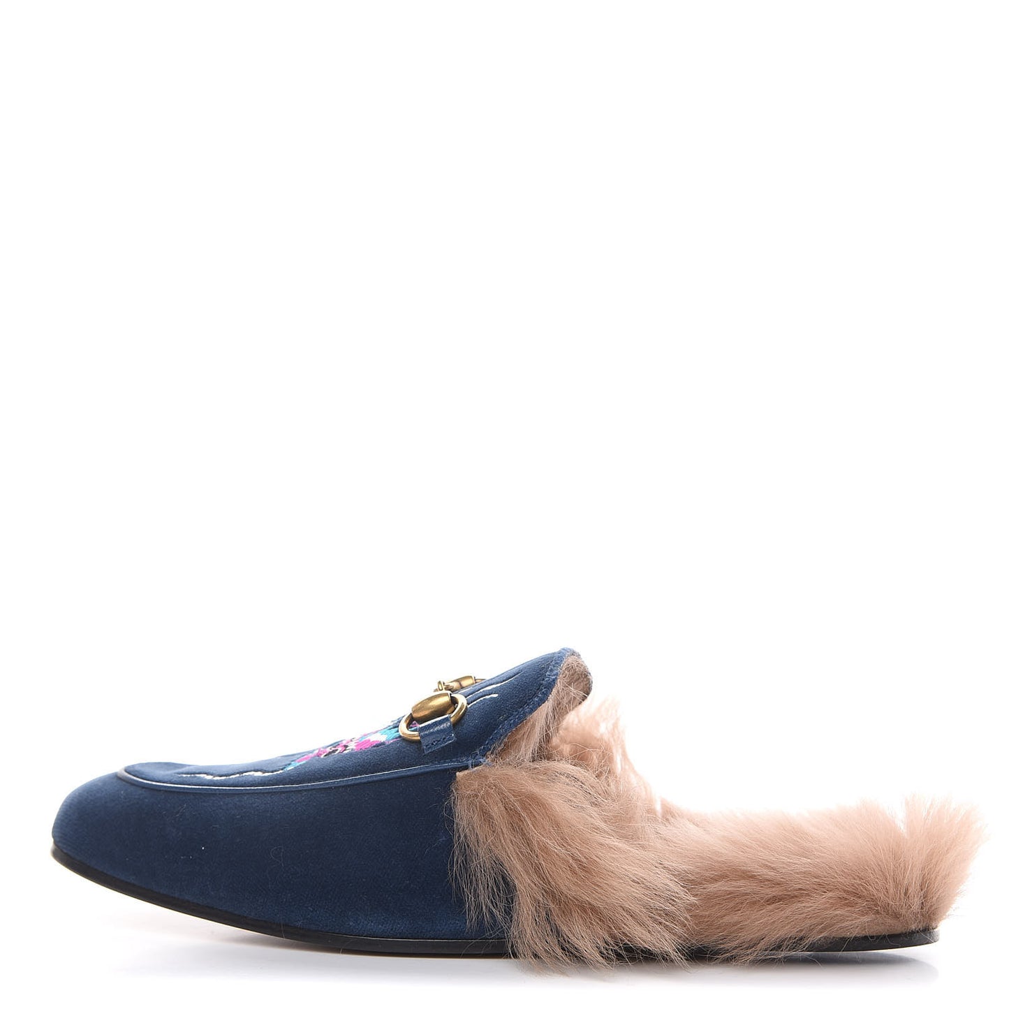 Velvet Fur Dragon Embroidered Mens Princetown Slippers 6 Zaffre Dark Zaffre