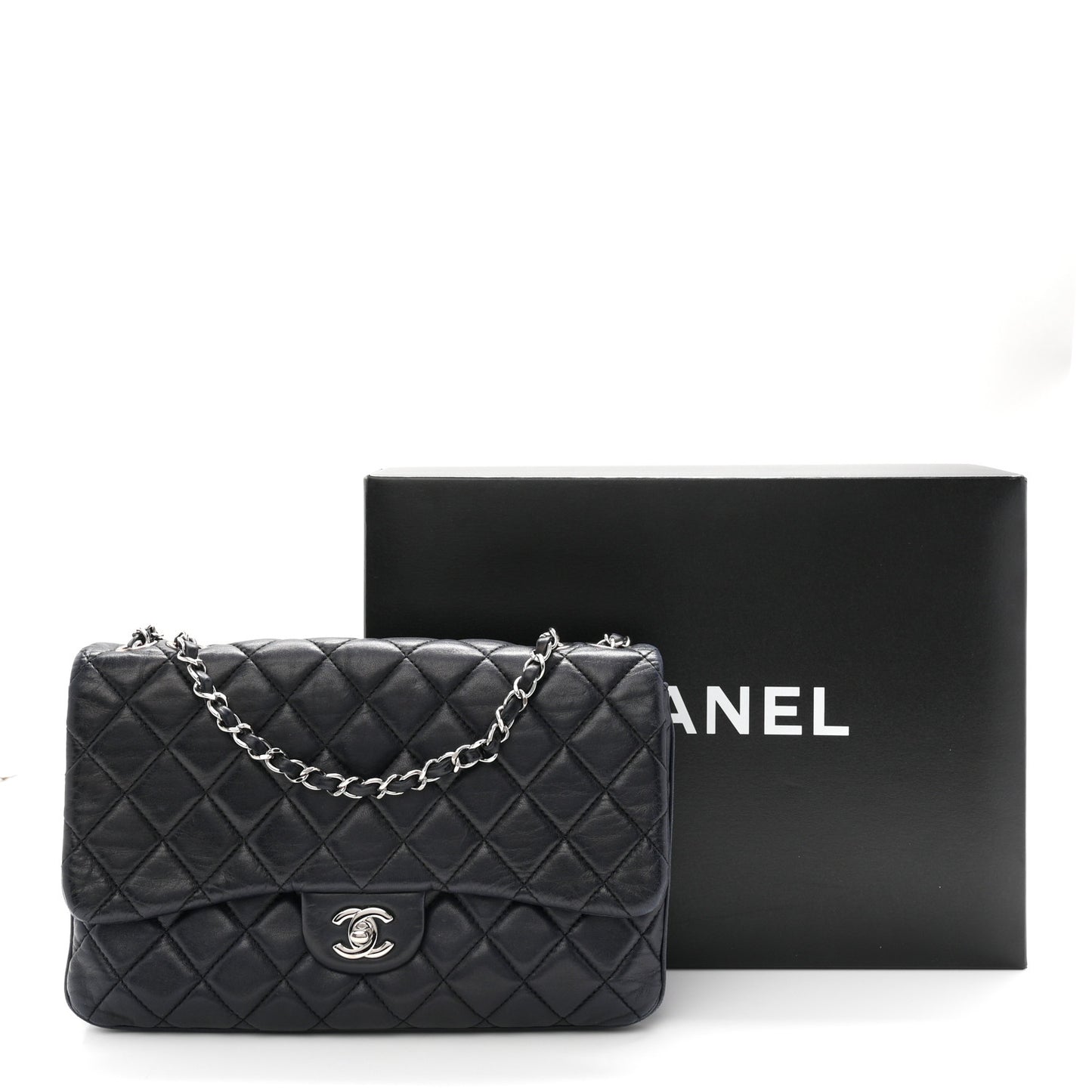 Lambskin Quilted Jumbo Chanel 3 Flap Navy