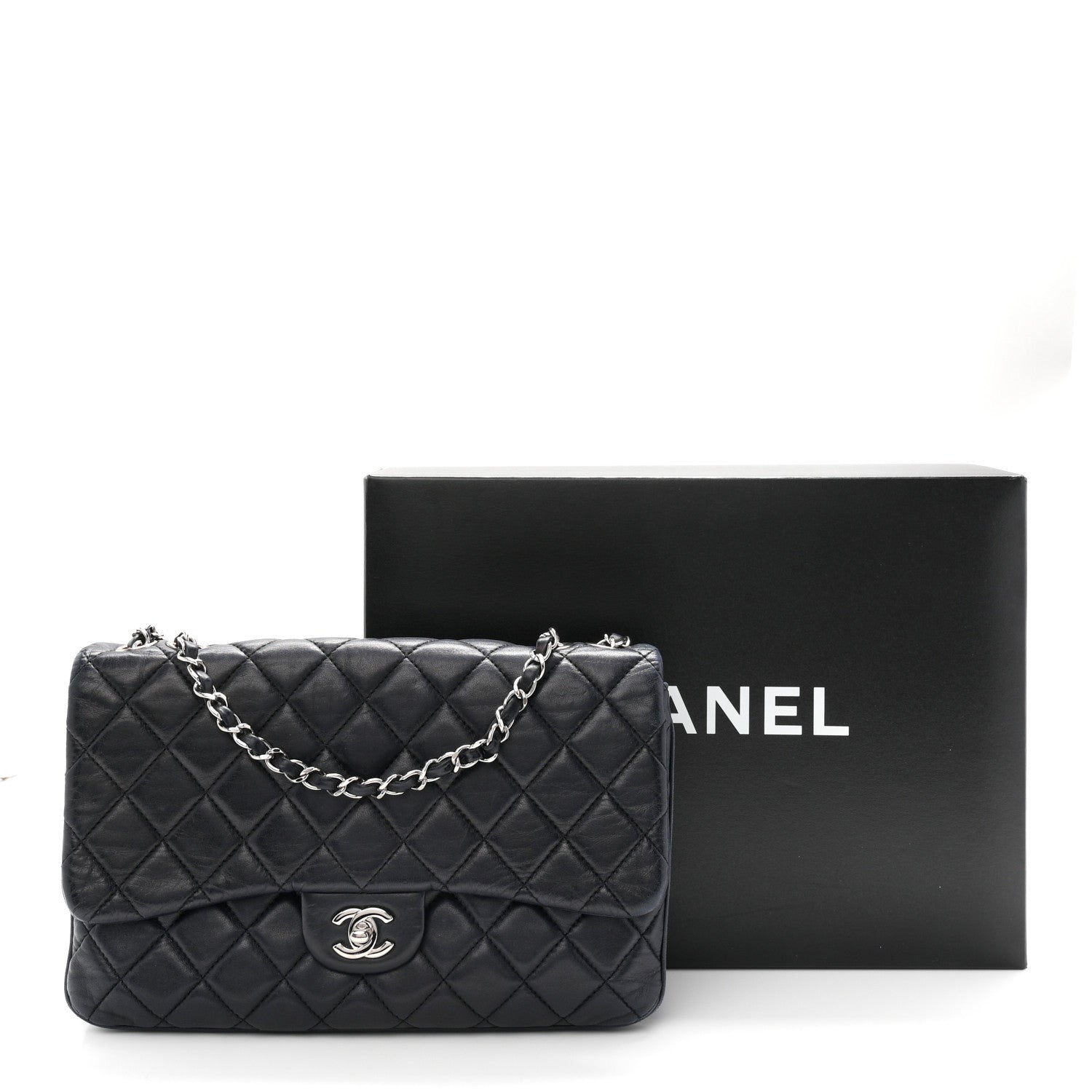 Chanel Lambskin Quilted Jumbo Chanel 3 Flap Navy 11 of 11
