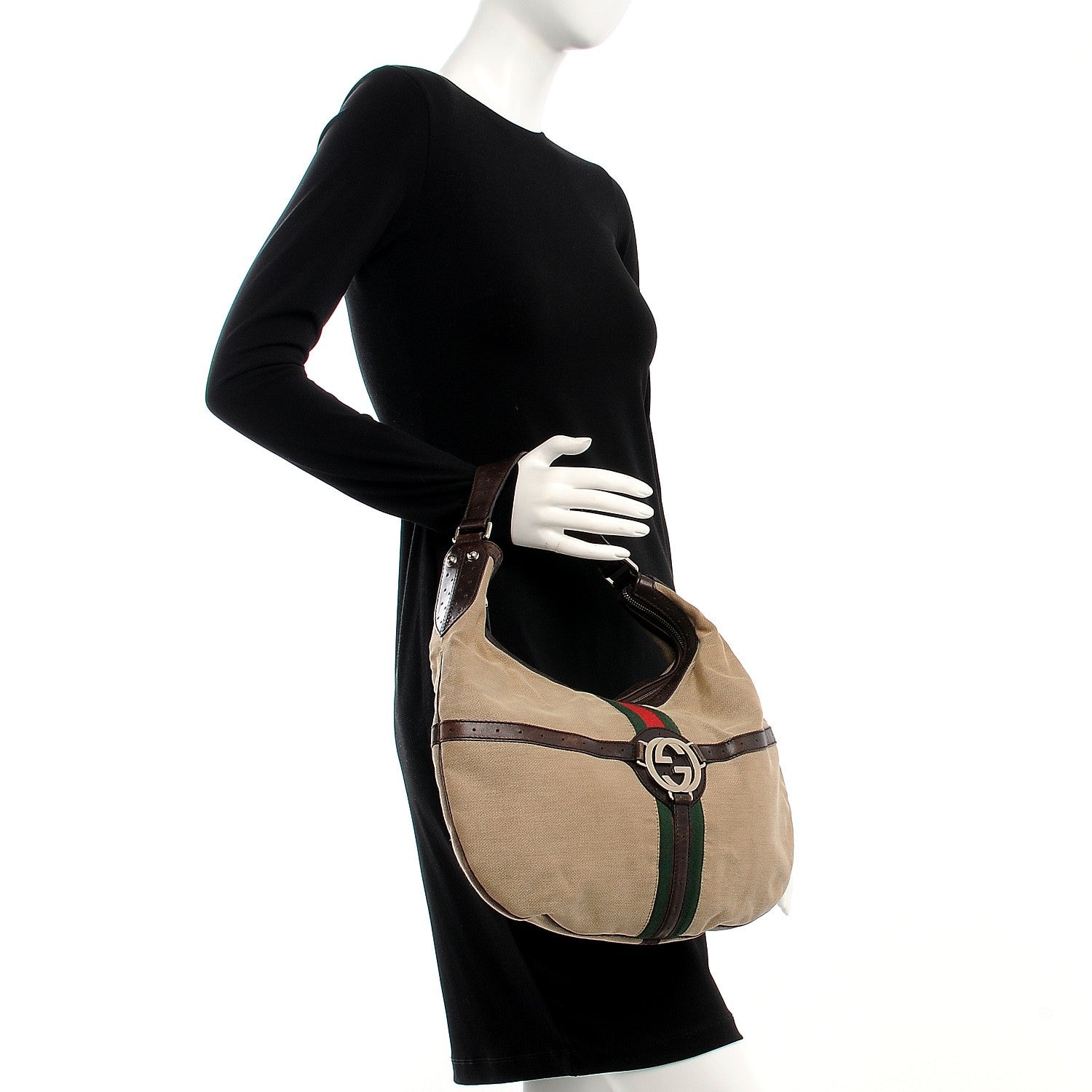 Gucci Canvas Web GG Reins Hobo Brown 2 of 7