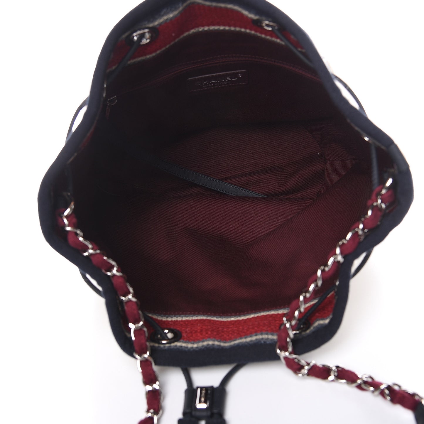 Striped Canvas Deauville Drawstring Bag Beige