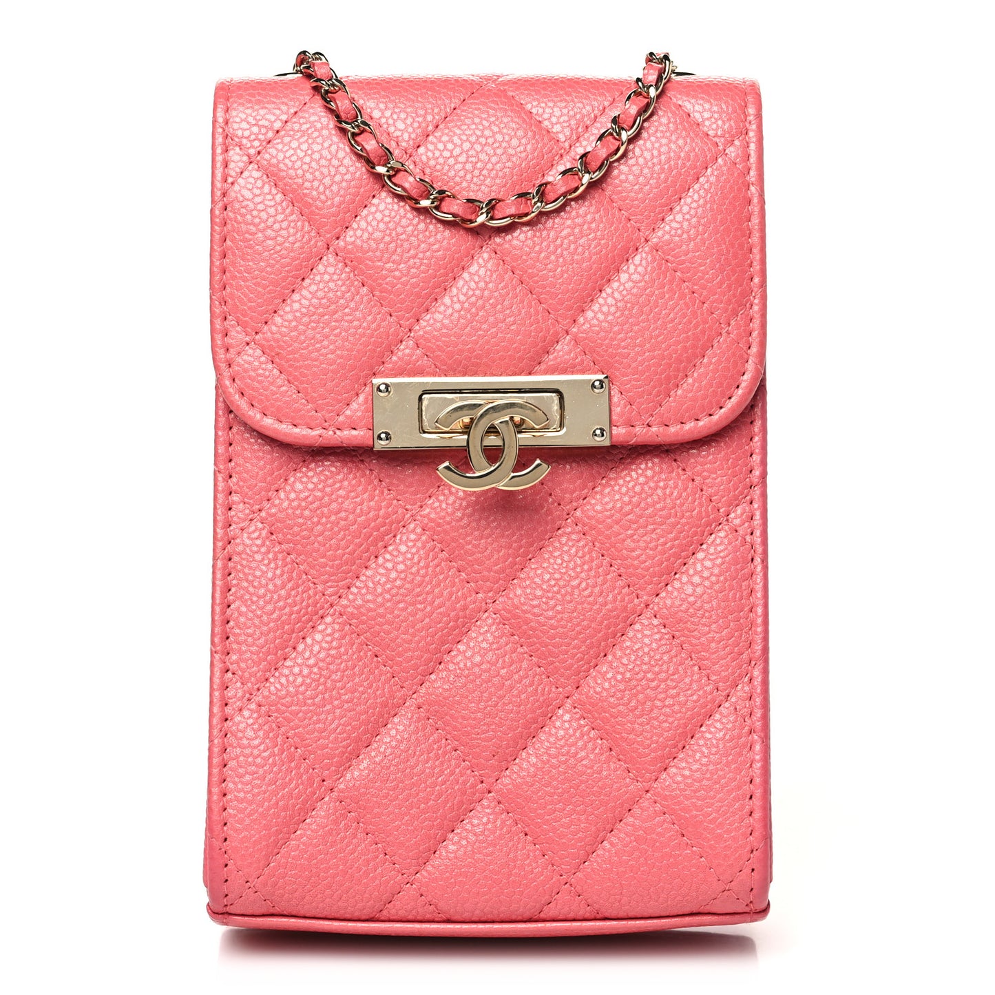 Caviar Quilted Golden Class Phone Holder Pink