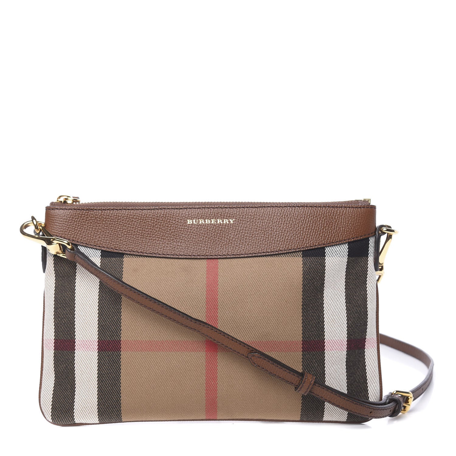 Burberry House Check Derby Peyton Crossbody Clutch Bag Tan 1 of 11