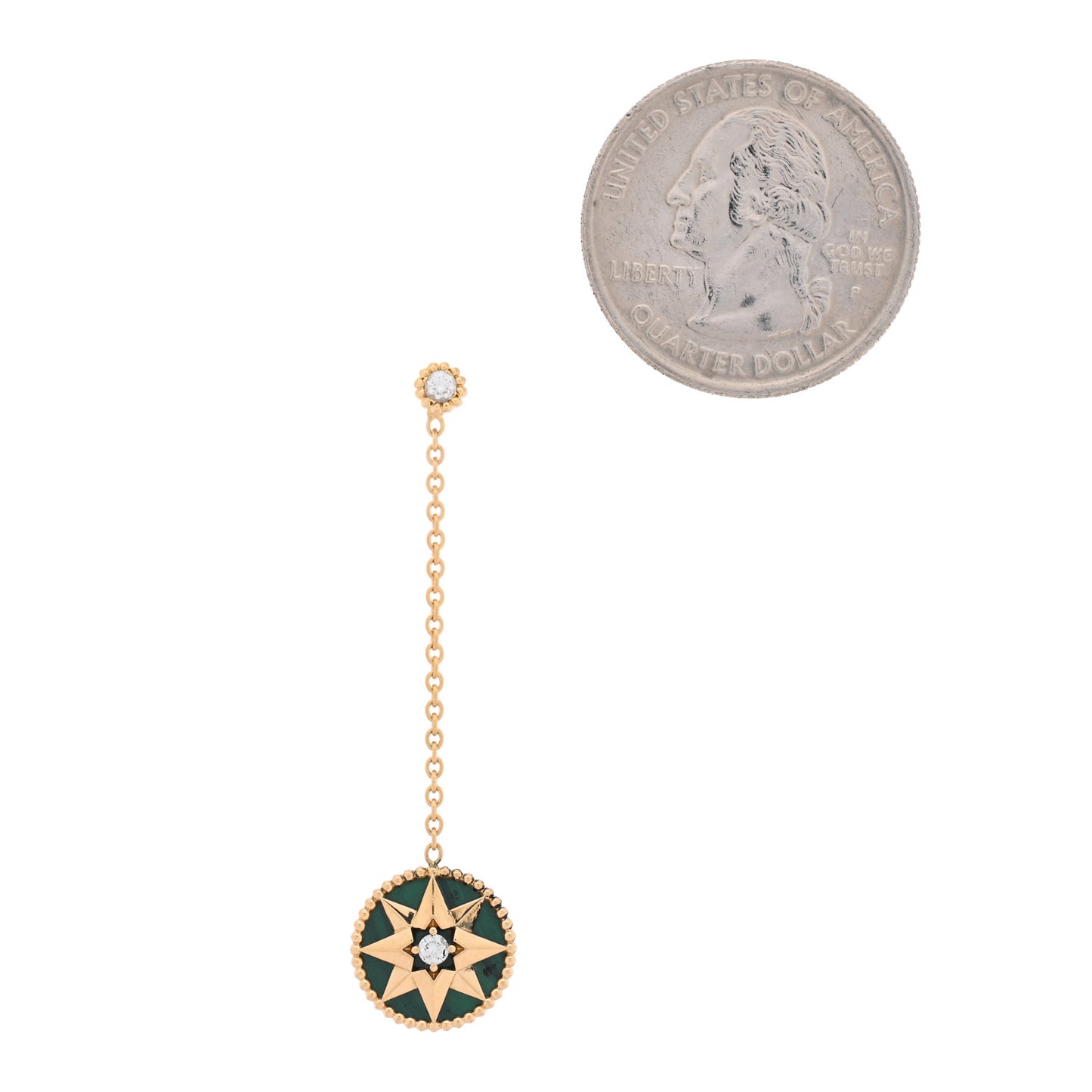 18K Yellow Gold Diamond Malachite Rose Des Vents Single Drop Earring