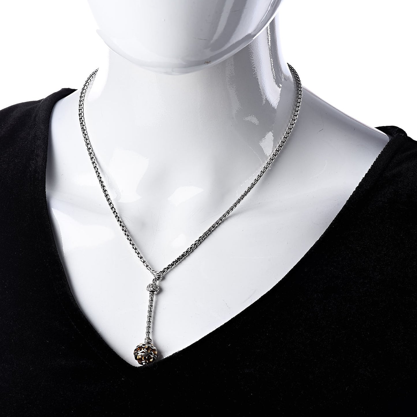 Sterling Silver Citrine Diamond Lariat Drop Necklace