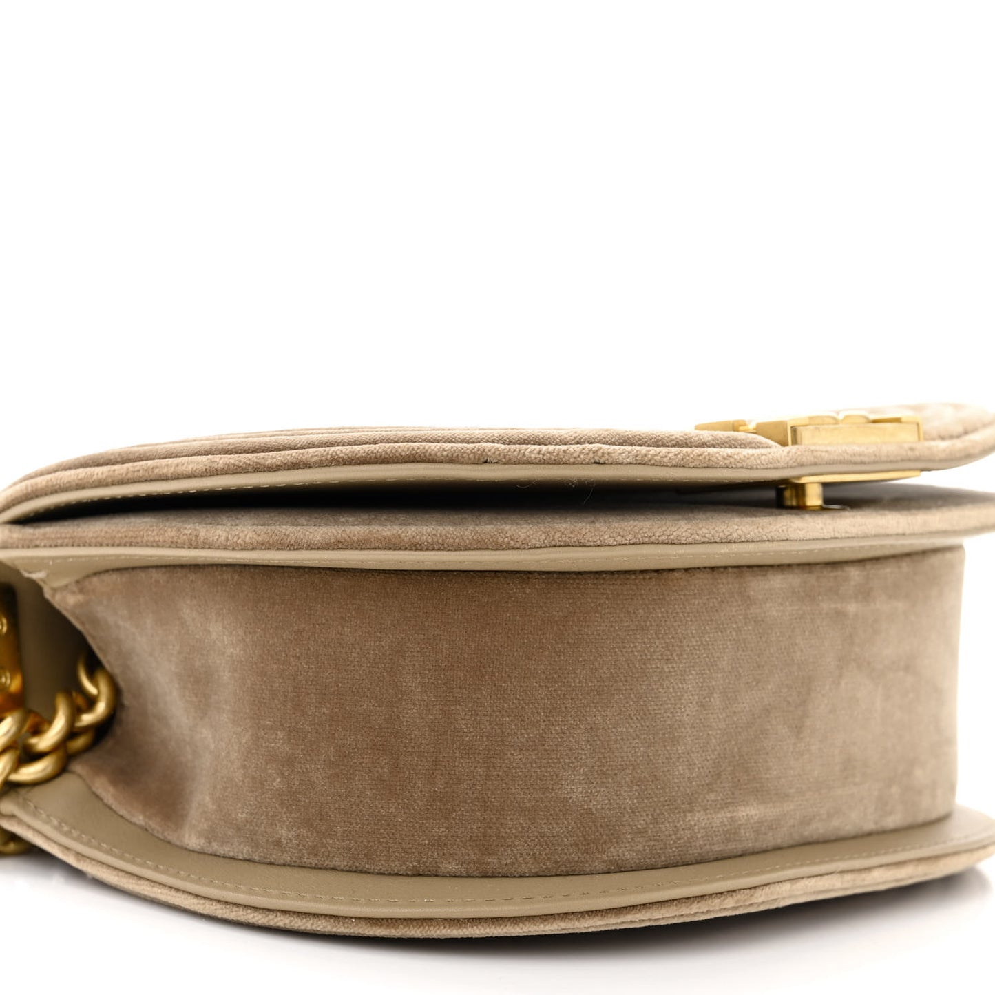 Velvet Quilted Small Boy Messenger Bag Beige