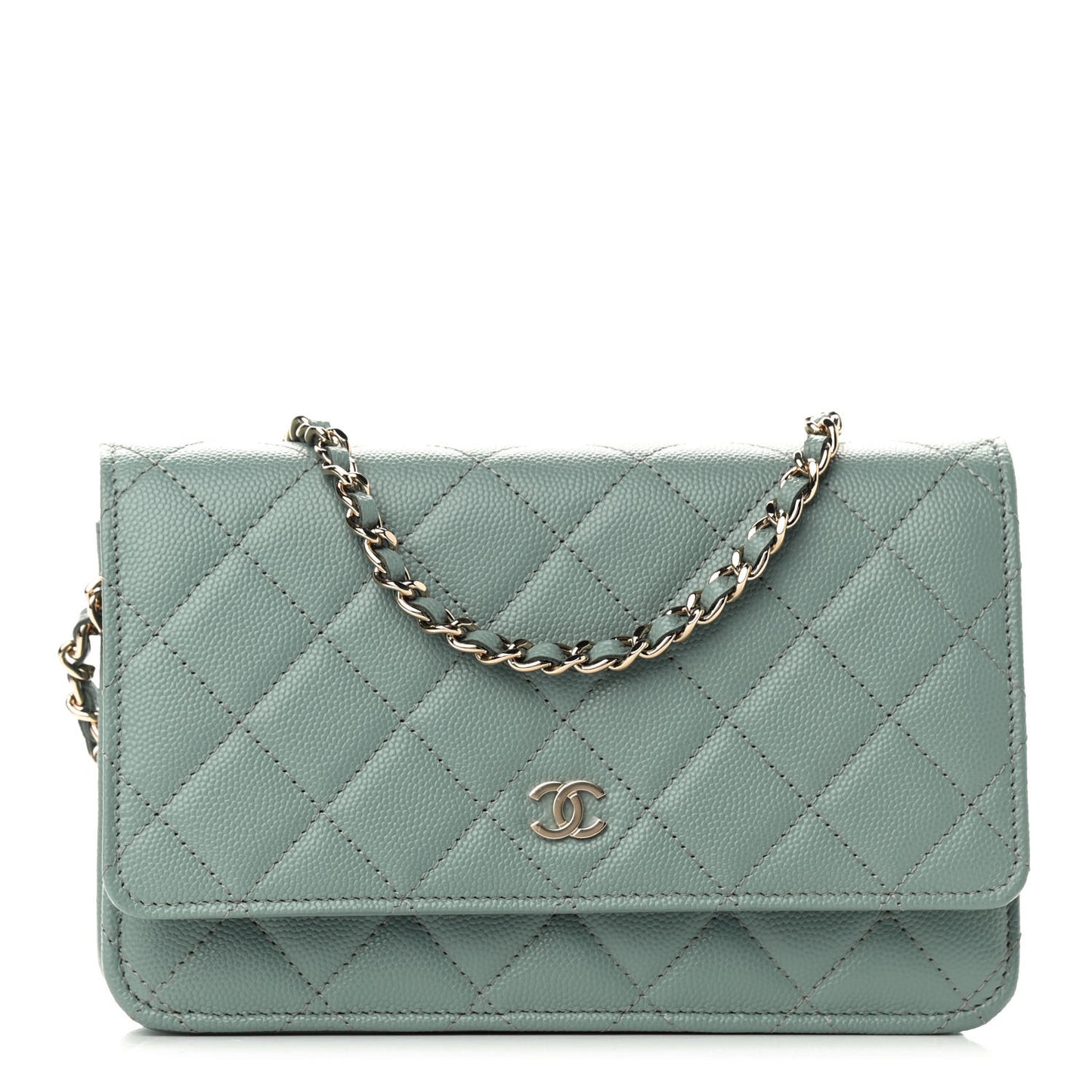 Caviar Quilted Wallet On Chain WOC Light Green