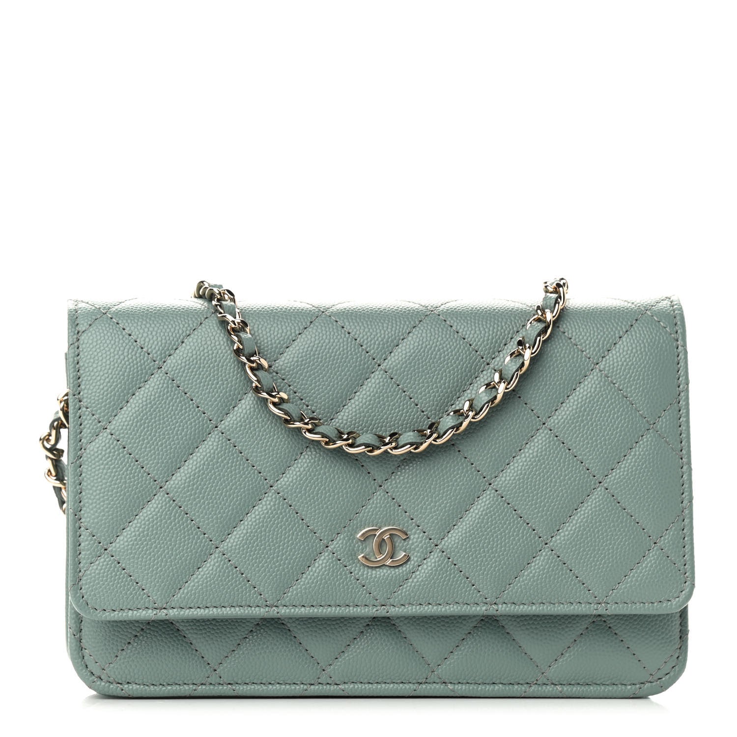 Chanel Caviar Quilted Wallet On Chain WOC Light Green 1 of 10