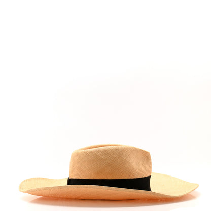 Chanel Straw Grosgrain Wide Brim Hat M Beige Black 5 of 8
