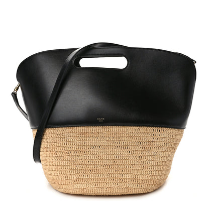 Celine Raffia Calfskin Basket Bag Natural Black 1 of 13