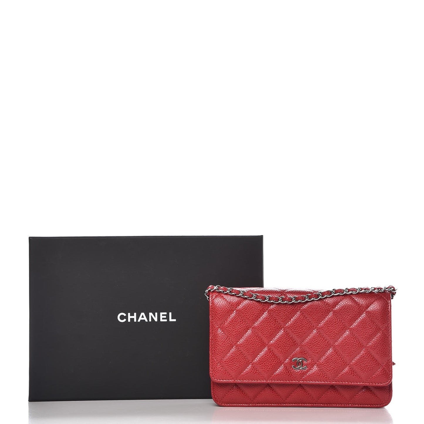 Caviar Quilted Wallet on Chain WOC Red
