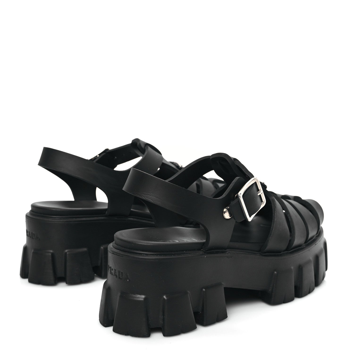 Prada Foam Rubber Triangle Logo Monolith 55mm Cage Sandals 37 Black 4 of 7