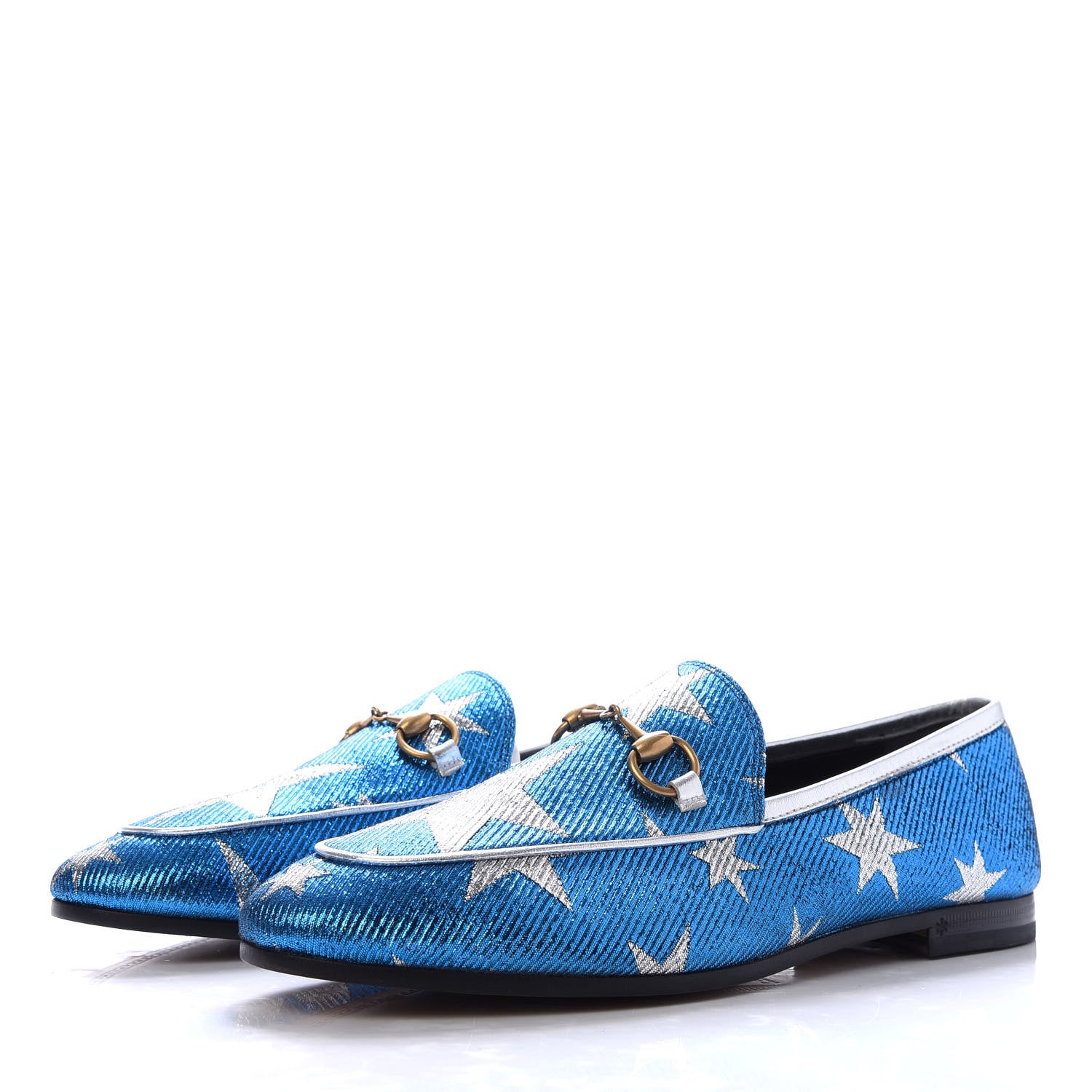 Gucci Lurex Calfskin Starry Sky Womens Jordaan Loafers 36.5 Bluette Silver 3 of 10