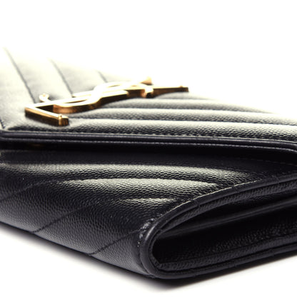 Saint Laurent Grain De Poudre Matelasse Chevron Monogram Flap Wallet Black 8 of 12