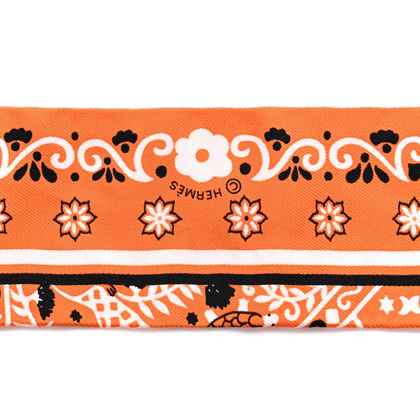 Silk Peuple Du Vent Bandana Twilly Orange Black White