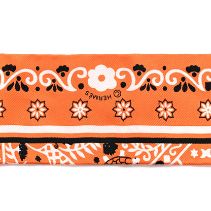 Hermes Silk Peuple Du Vent Bandana Twilly Orange Black White 3 of 4