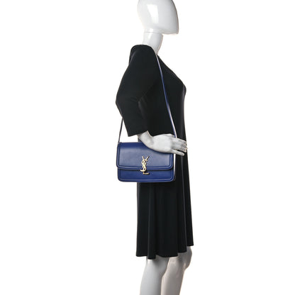 Saint Laurent Box Calfskin Monogram Medium Solferino Satchel Blue 3 of 11