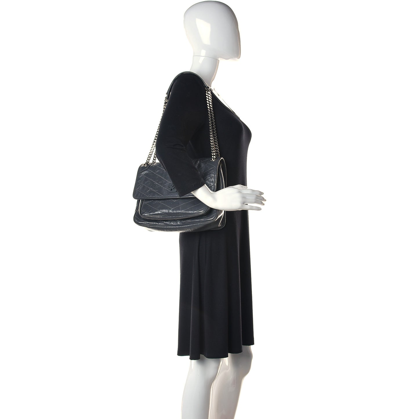 Crinkled Calfskin Matelasse Monogram Medium Niki Chain Satchel Storm