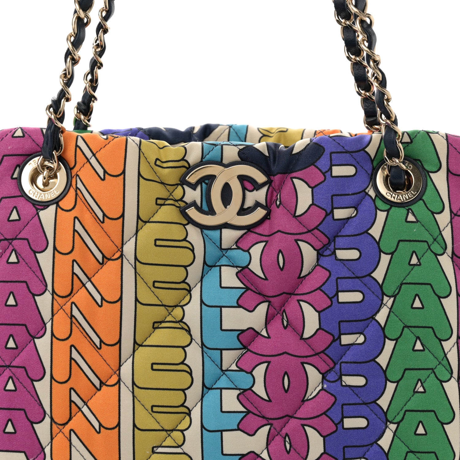 Chanel Printed Fabric Quilted Logo Large Shopping Tote Multicolor 9 of 12