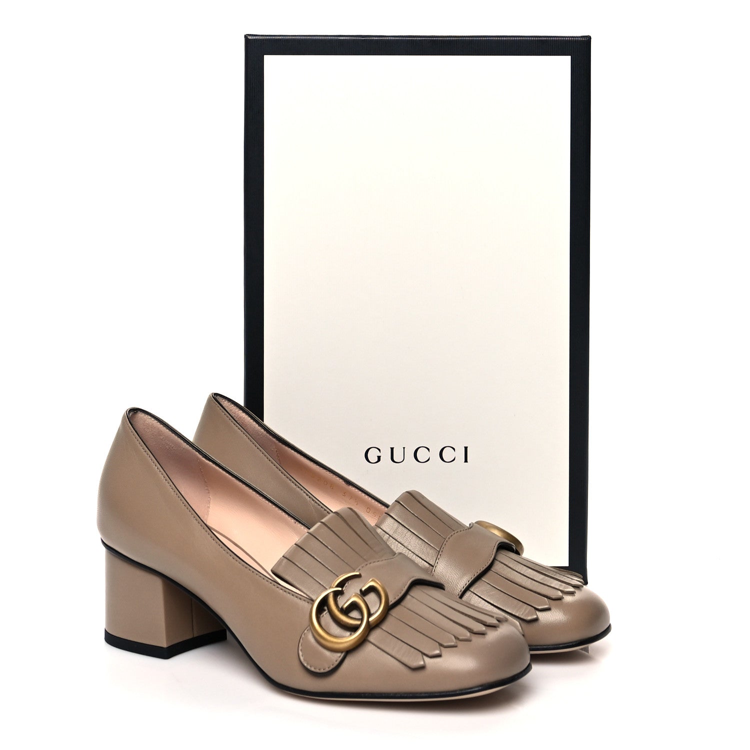 Gucci Malaga Kid GG Marmont Fringe 50mm Loafer Pumps 37.5 Porcelain Rose 9 of 9