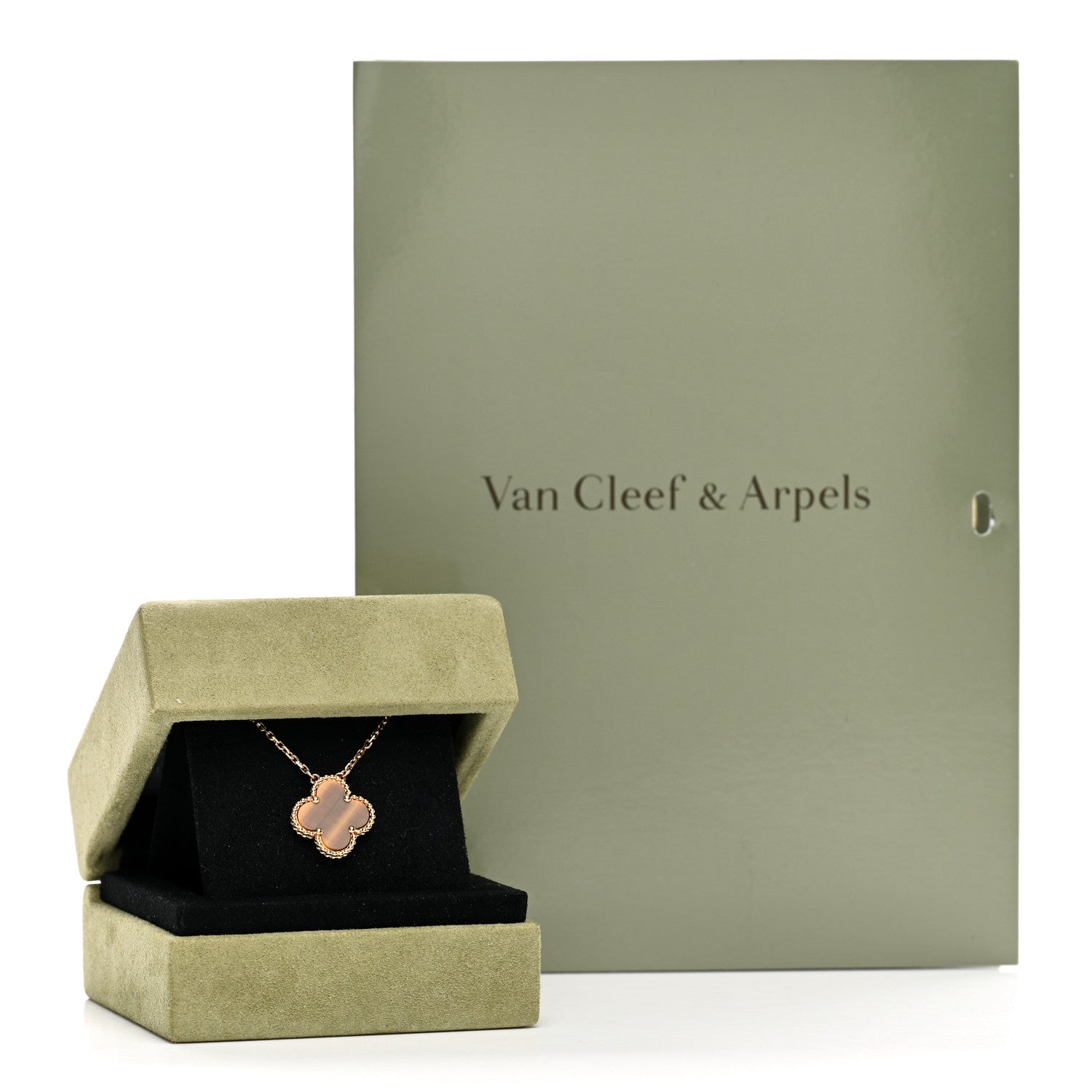 Van Cleef & Arpels 18K Yellow Gold Tiger Eye Vintage Alhambra Pendant Necklace 6 of 6