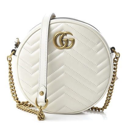 Gucci Calfskin Matelasse Mini GG Marmont Round Shoulder Bag White 1 of 10