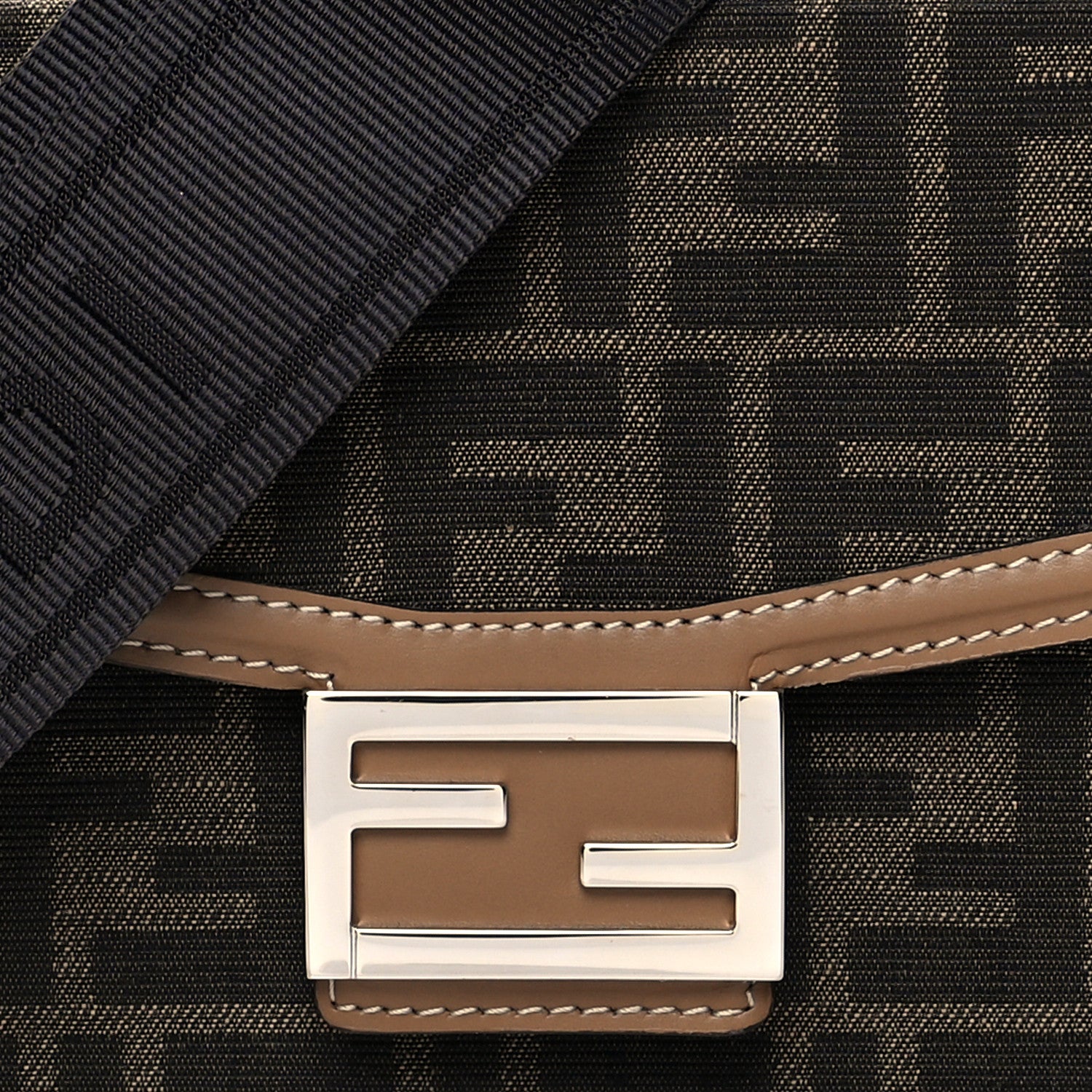 Fendi Recycled Fabric Jacquard Vitello King FF 1974 Baguette Soft Trunk Tobacco Moro Sand 6 of 8