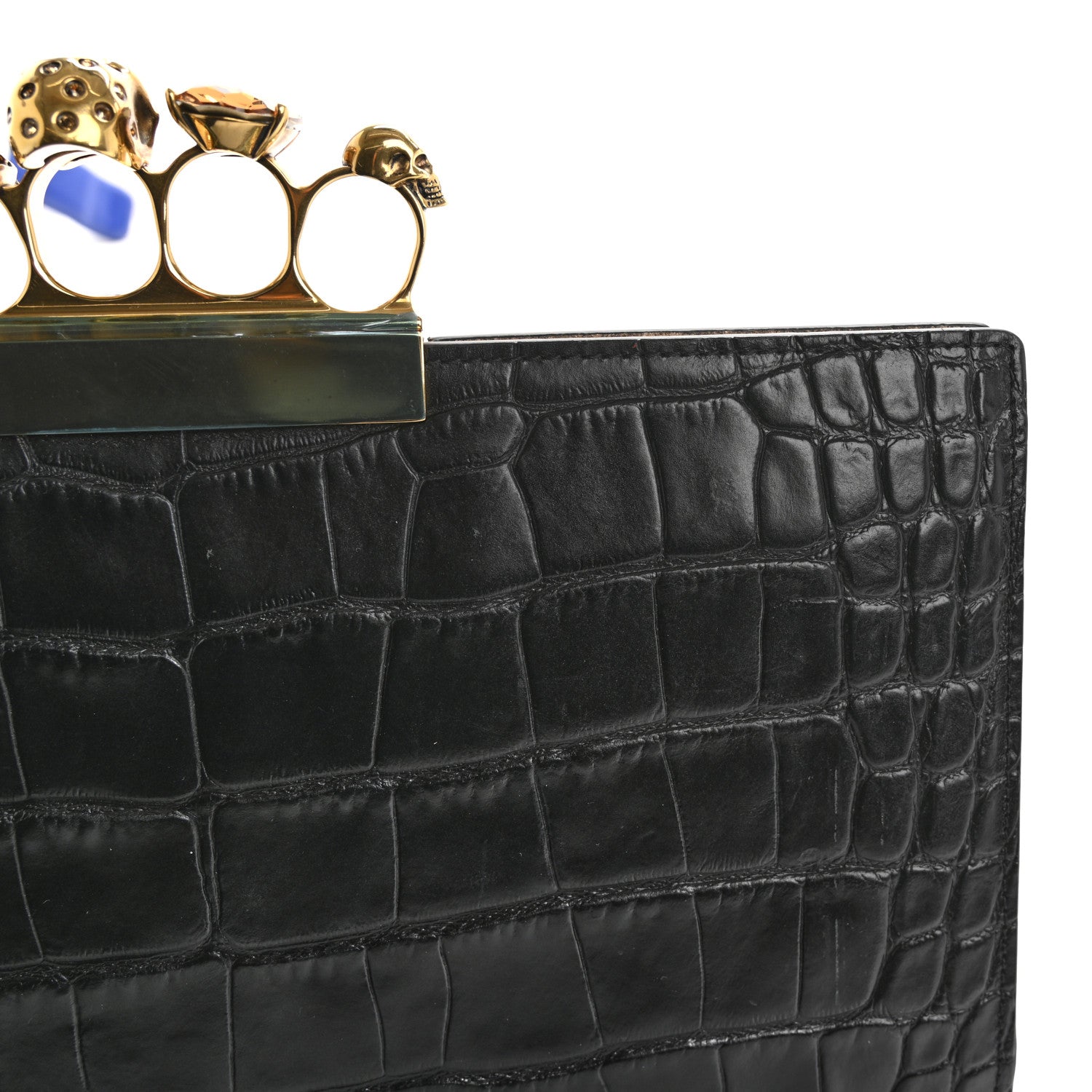 Alexander McQueen Calfskin Crocodile Embossed Knuckle Flat Clutch Black 10 of 11