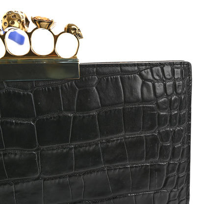 Alexander McQueen Calfskin Crocodile Embossed Knuckle Flat Clutch Black 10 of 11