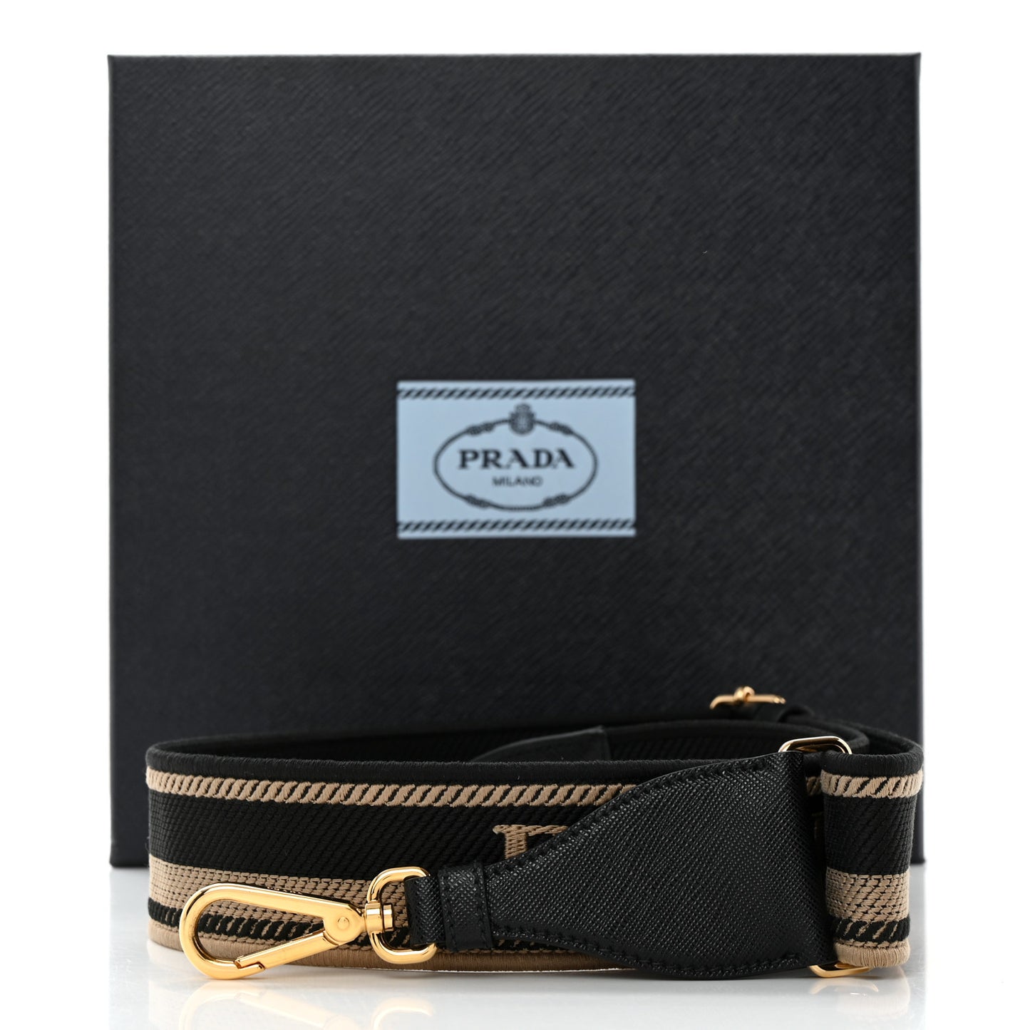 Canvas Calfskin Logo Shoulder Strap Black Beige