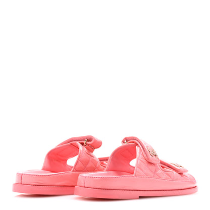 Chanel Lambskin Quilted Velcro Dad Chain CC Slide Sandals 39 Pink 5 of 9