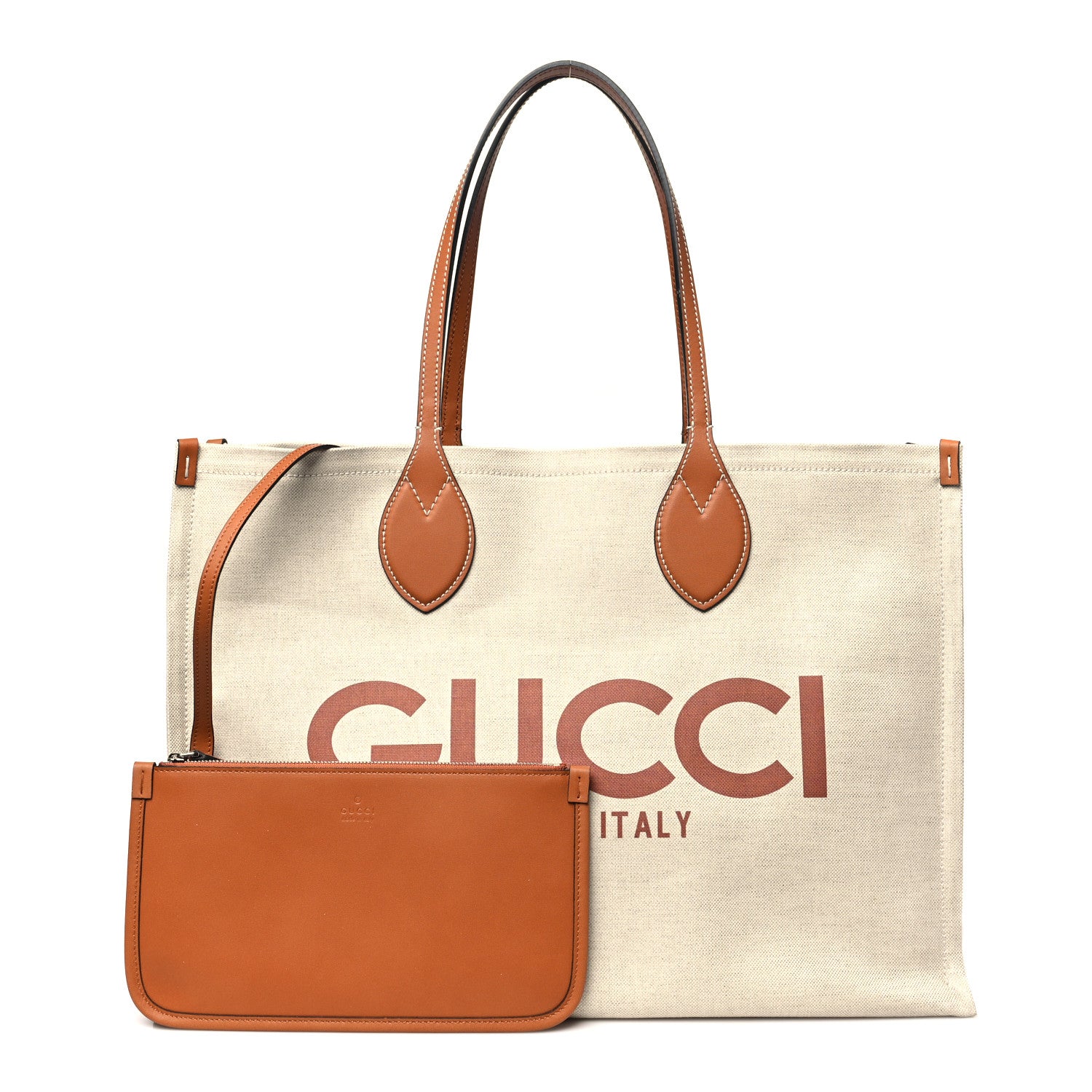 Gucci Canvas Calfskin Logo Maxi Tote Bag Beige Light Brown 3 of 11