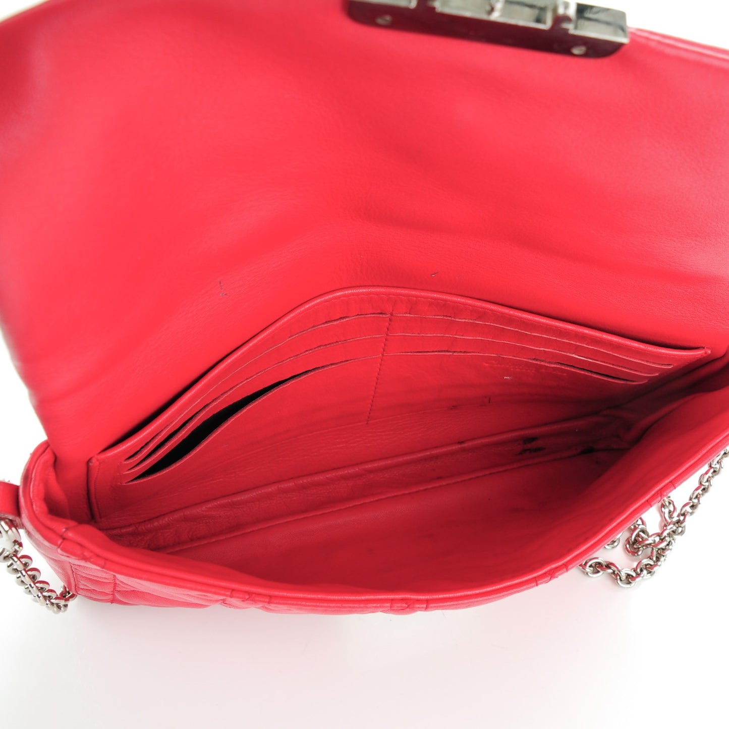Lambskin Cannage New Lock Pouch Geranium