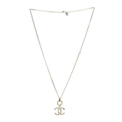 Chanel Crystal CC Logo Pendant Necklace Gold 2 of 4
