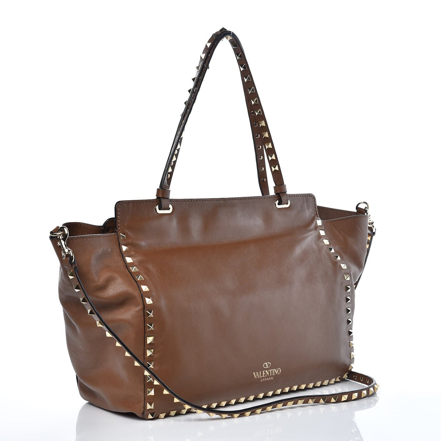 Vitello Medium Rockstud Tote Dark Noisette