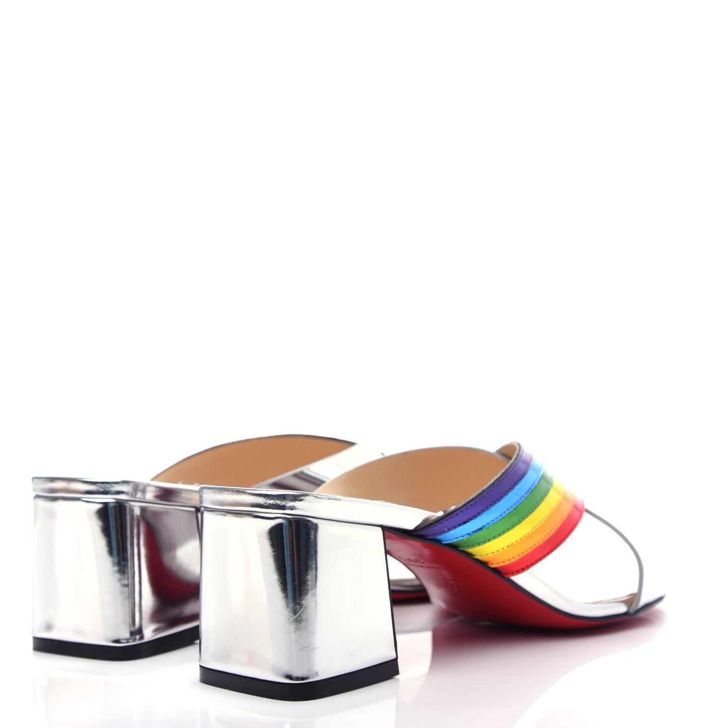 Metallic Calfskin Rainbow Arkenmule 55 Slide Sandals 39.5 Silver Multicolor