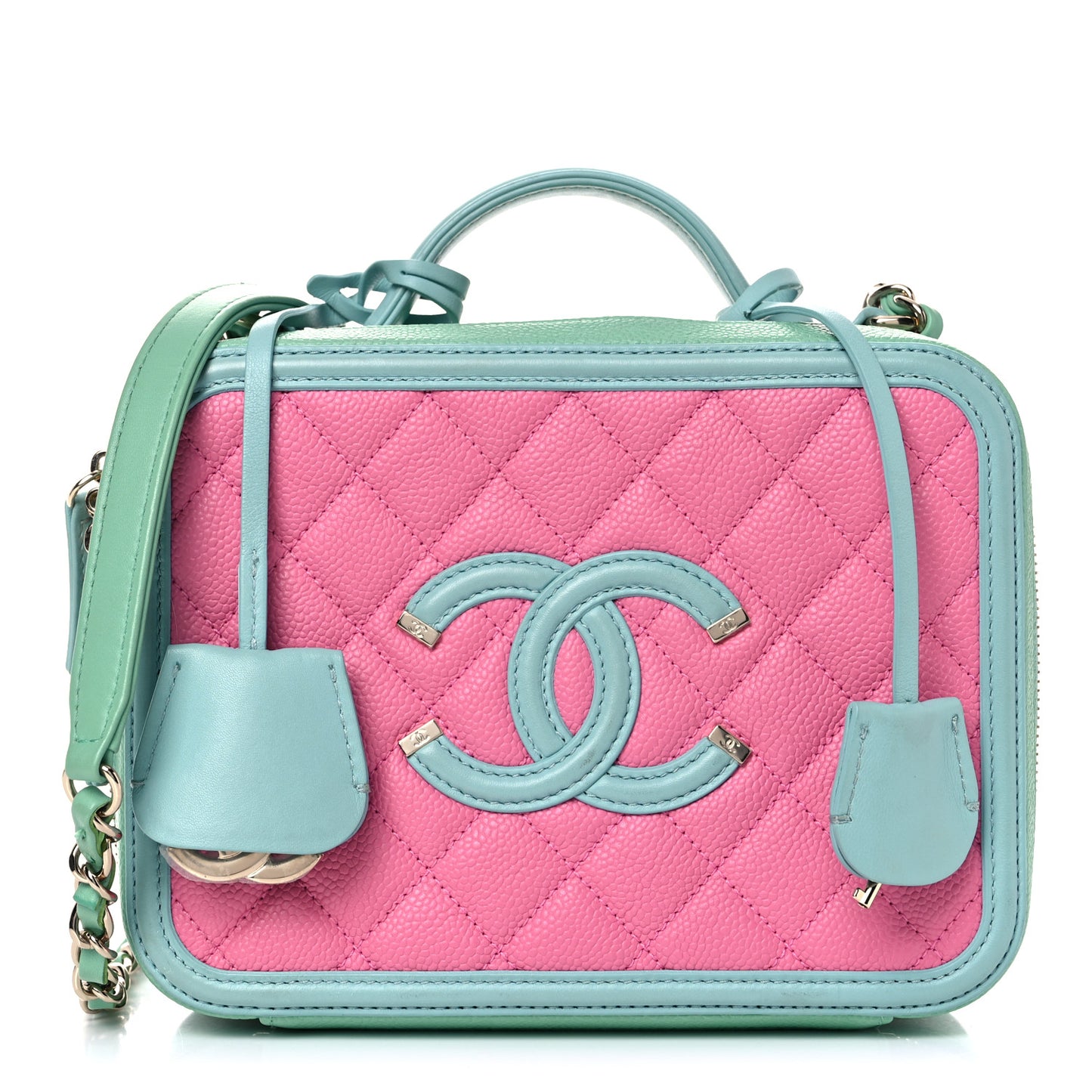 Caviar Quilted Medium CC Filigree Vanity Case Pink Green Blue