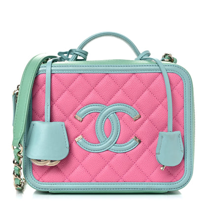 Chanel Caviar Quilted Medium CC Filigree Vanity Case Pink Green Blue 1 of 12