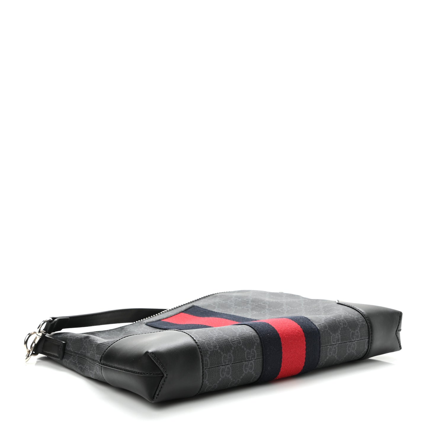 Soft GG Supreme Monogram Appia Calfskin Web East West Messenger Bag Black Grey