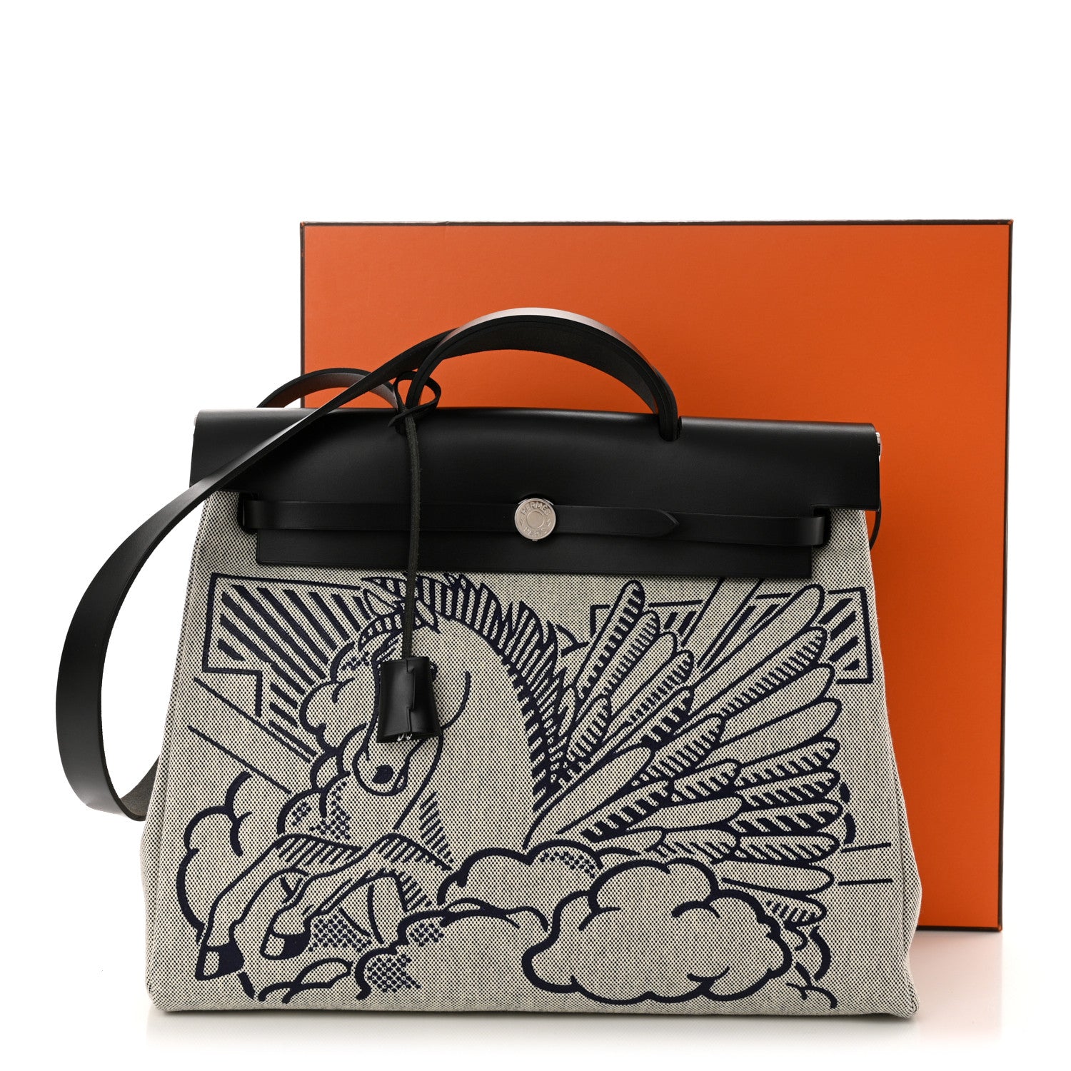 Hermes Vache Hunter Toile H Pegase Pop Herbag Zip Retourne 39 MM Bleu Indigo Ecru Black 12 of 12