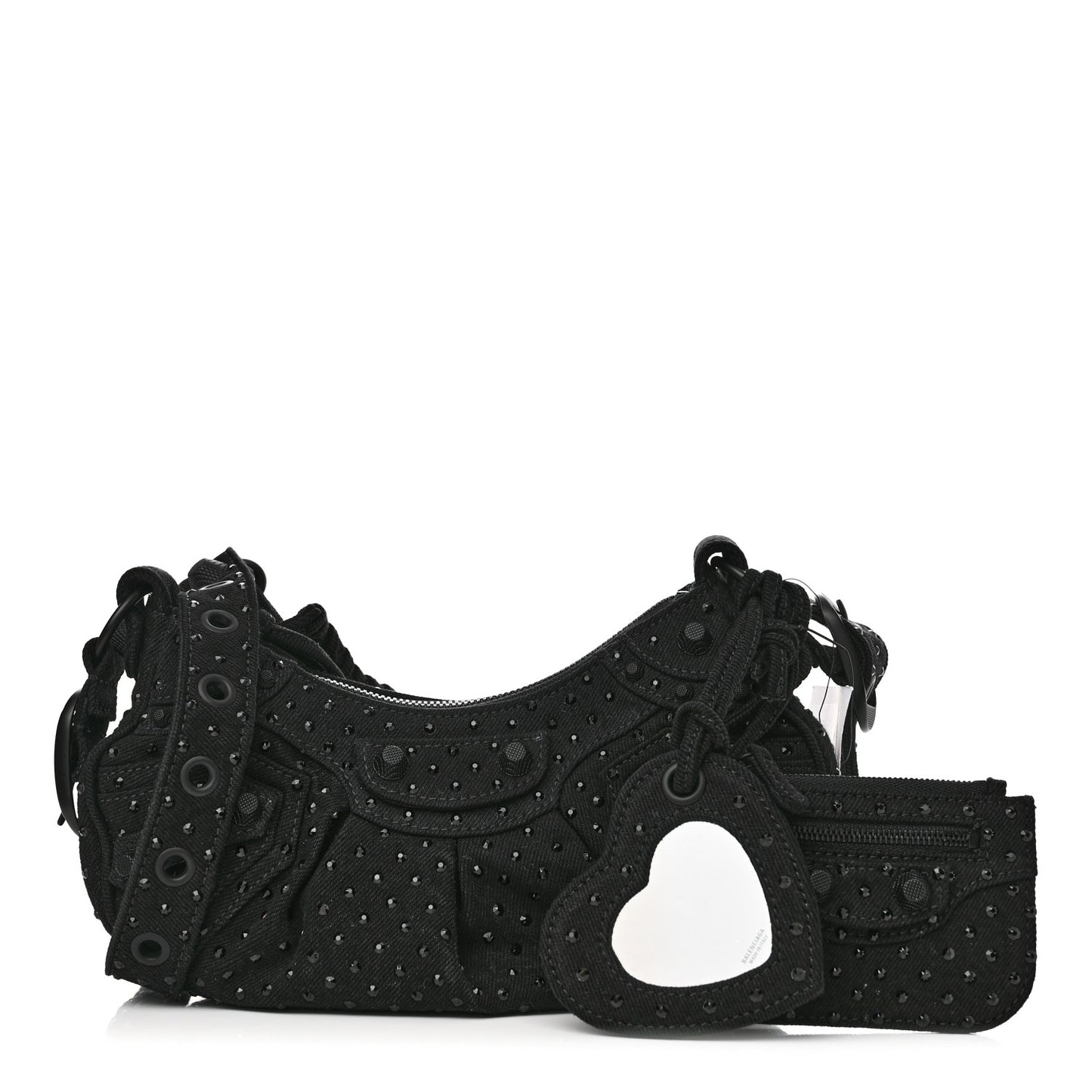 Denim Embellished Le Cagole Shoulder Bag XS Black