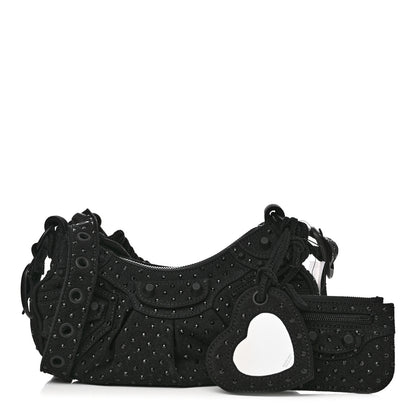 Balenciaga Denim Embellished Le Cagole Shoulder Bag XS Black 1 of 10
