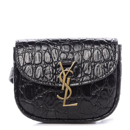 Saint Laurent Shiny Calfskin Crocodile Embossed Monogram Kaia Belt Bag Black 1 of 9