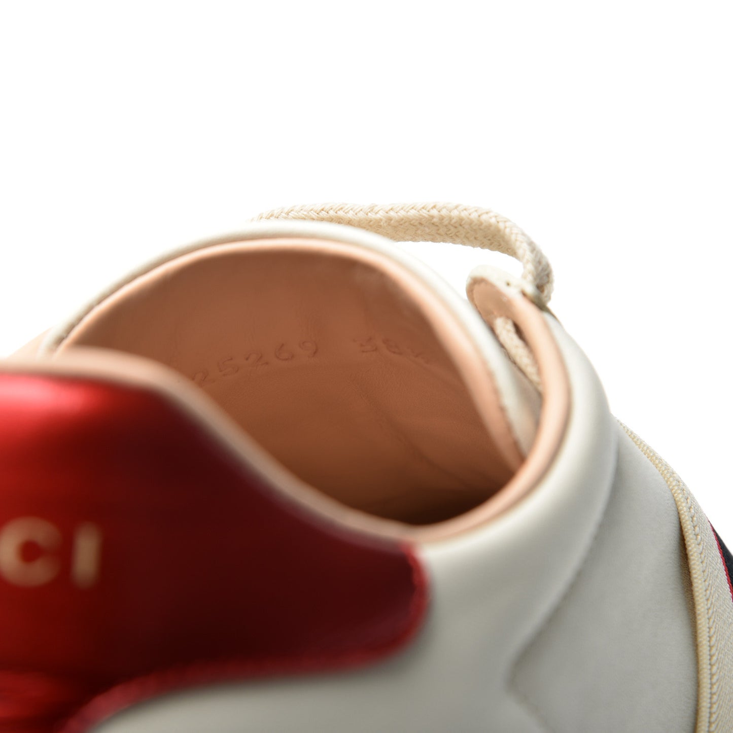 Calfskin Stripe Womens New Ace Sneakers 38.5 New Mystic White Ecru Red Flame