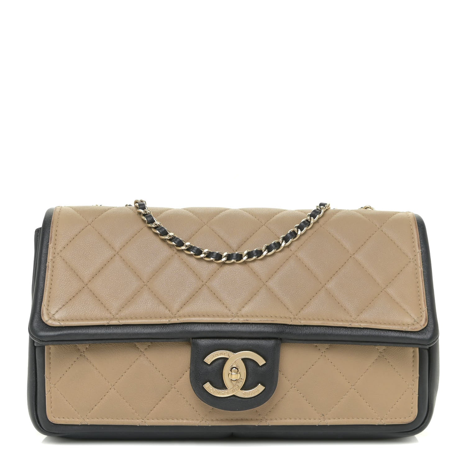Chanel Calfskin Quilted Medium Graphic Flap Beige Black 1 of 15