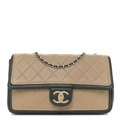 Chanel Calfskin Quilted Medium Graphic Flap Beige Black 1 of 15