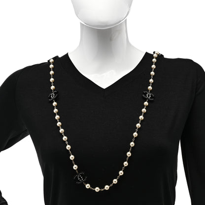 Chanel Pearl Beaded Resin Crystal CC Long Necklace Black Gold 2 of 5
